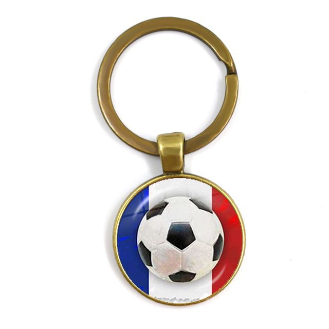 Football Team Emblem Keychain France Flag and Football Logo Key Ring Jewelry European Football Funs Cool Men Gift