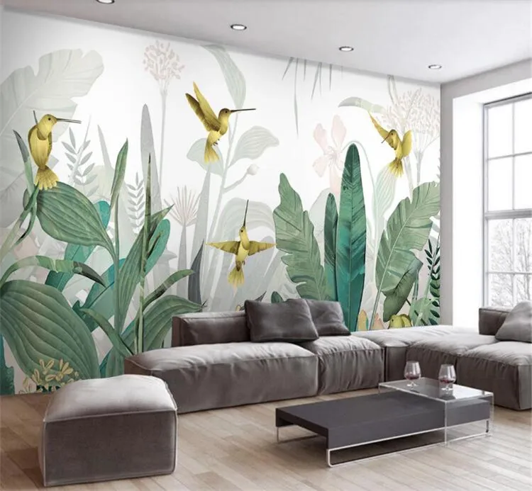 

3D Tropical Banana Leaves Bird Wallpaper Mural for Living Room Wall Decor Hand Painted Contact Paper Murals Wall Paper Customize