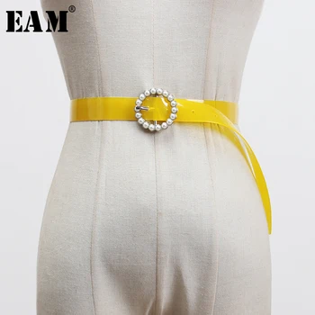 

[EAM] PVC Yellow Bright Color Long Milticolor Belt Personality Women New Fashion Tide All-match Spring Summer 2020 1S913