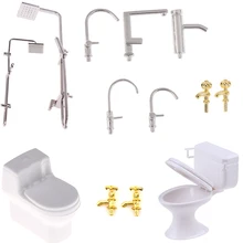 1/12 Dollhouse Miniature Bath Shower Modeling Toilet Bathtub Faucet Simulation Water Tap Toys for Doll House Furniture Toys