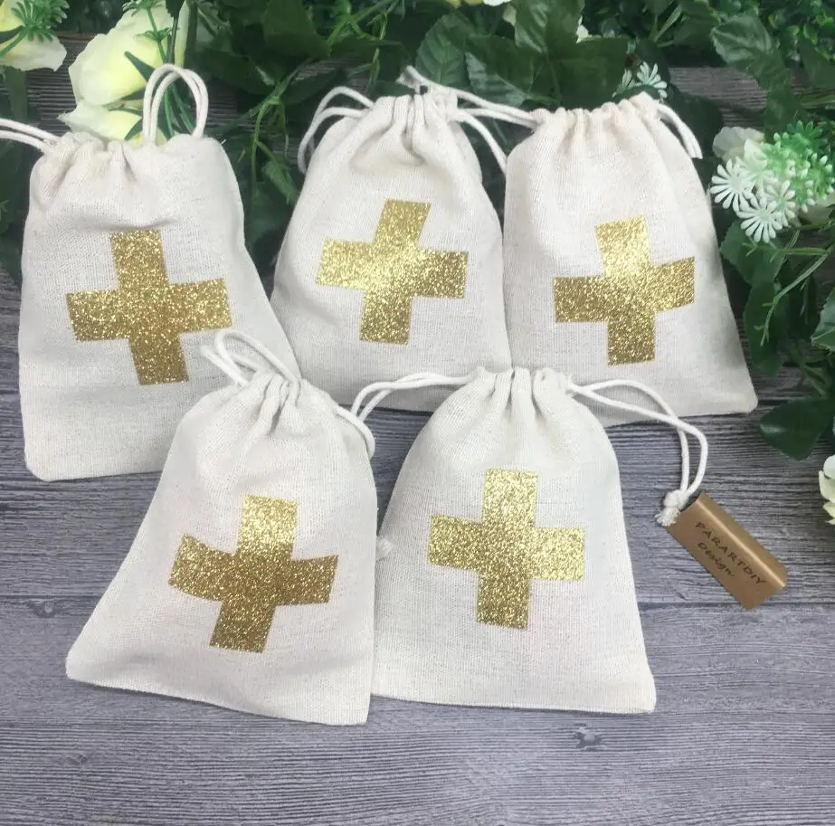 

gold glitter cross wedding Hangover Kit jewelry favor Bags Bachelorette hen bridal shower Champagne Party muslim gift bags