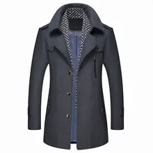 Осень и зима стиль шерстяное пальто для мужчин шарф двойной воротник пальто мужская одежда куртка средней длины мужское шерстяное пальто