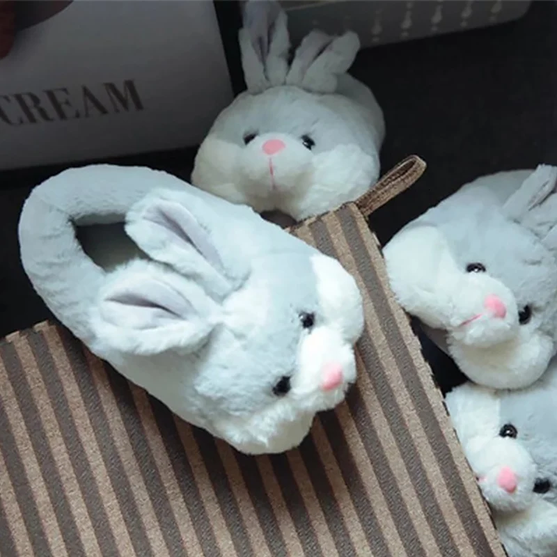 

Women Cute Animal slippers Girls Rabbit Home shoes Big size 42 Non slip Flat with Winter slipper Short Plush TPR Sole