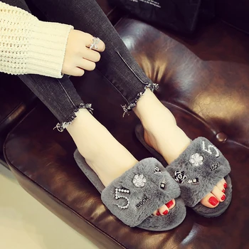 

Indoor Warm Women Slippers Cute Rabbit Winter Fur Fashion Shoe Indoor Bedroom Lovers Couples Flat Flat Non-slip Slippers 2019 Ne