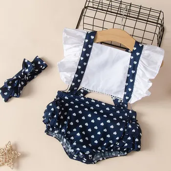

Summer Baby Girl Casual Romper Set Flare Sleeve Cute Love Print +Bowknot Headband 2020 New Arrival