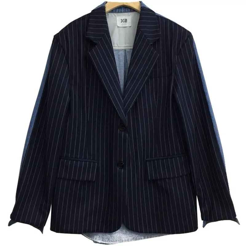 navy blue Модный Темно-синий джинсовый однобортный пиджак с длинными рукавами, Женская куртка, модное зимнее пальто, новинка, TD253 - Цвет: navy blue