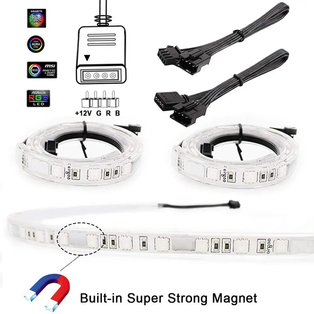 

Magnetic Computer LED Strip Kit - Bright 2pcs Magnetic 15inch RGB LED Strip Light with PU Tubes - Vibrant LED Computer jk1079