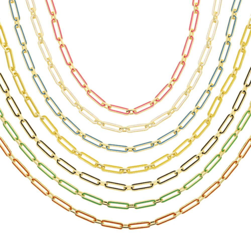 Neon Enamel Colorful Women Summer Jewelry Gold Color Rectangle Link Chain Choker Necklace