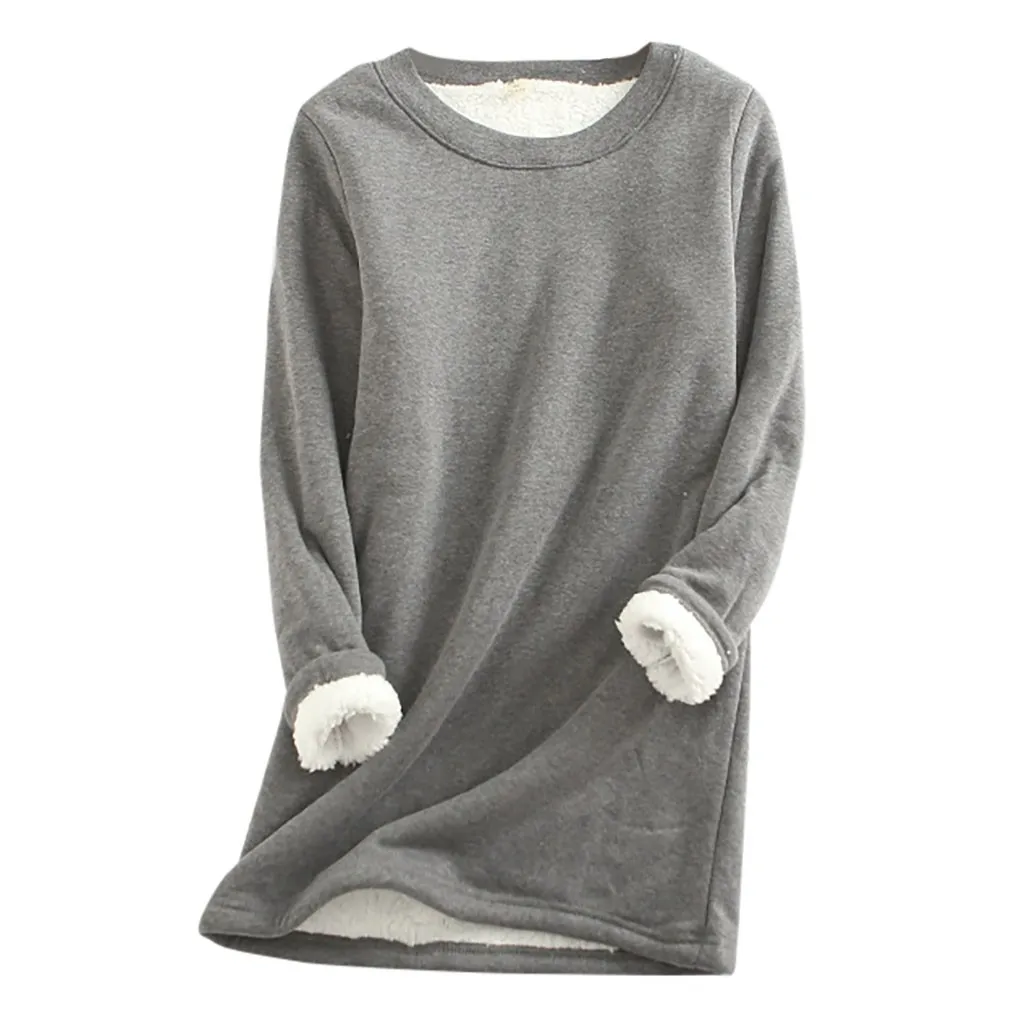 Женская утолщенная Блузка нового размера плюс с длинным рукавом Вельветовая теплая приталенная рубашка осень зима модный Повседневный Свободный пуловер# D - Цвет: Dark Gray