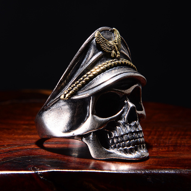 Punk Ring For Men Retro Skeleton Devil Male Ring Skull Adjustable Exaggeration  Snake Captain