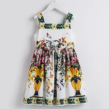 Beenira/летнее платье для девочек г. Детское Повседневное платье без рукавов с цветочным рисунком в европейском и американском стиле Одежда для детей от 4 до 14 лет, платье