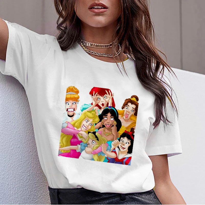 Женская летняя футболка с графическим принтом, Женская забавная принцесса, Vogue, Harajuku, корейские топы, Kawaii, уличная одежда, Camiseta Mujer