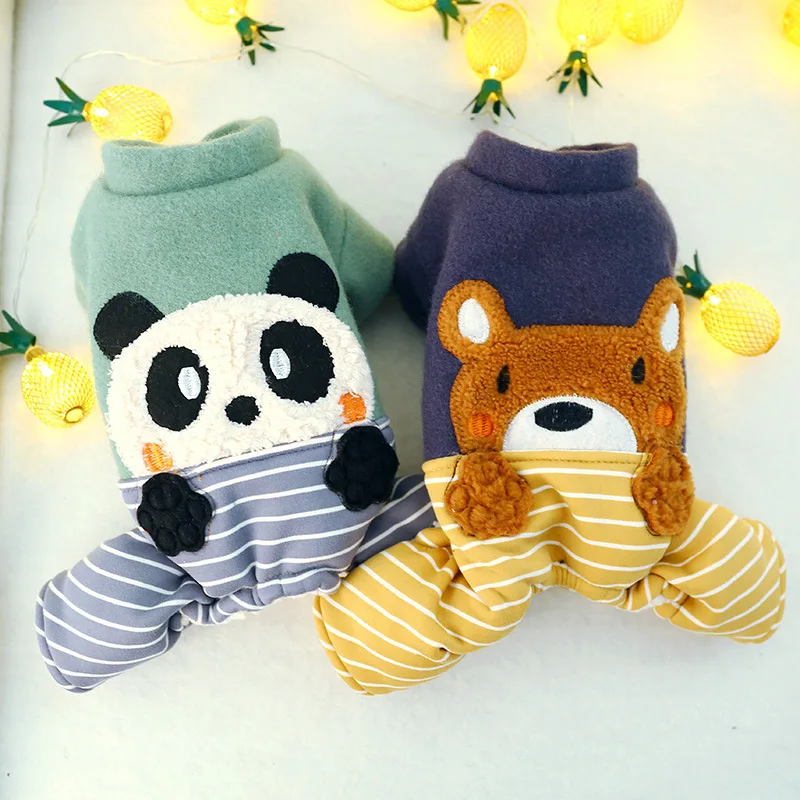 

Pet dog clothes small medium dogs autumn and winter clothing Giant panda four feet with thick velvet cotton warm pet clothing