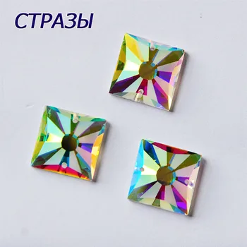 

CTPA3bI 2315MTH Square Glass Crystal AB Stones Needlework Mirror Two Holes Rhinestones DIY Clothes Wedding Dress Decorations