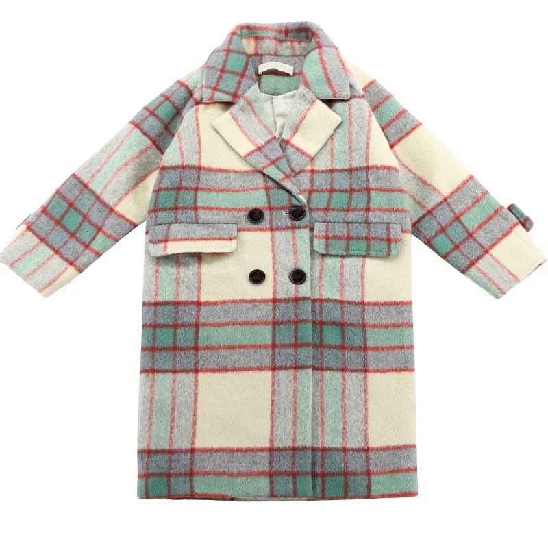 Шерстяное пальто для девочек-подростков; зимнее плотное пальто в клетку; детская куртка для девочек; Верхняя одежда; одежда для детей 12, 13, 14 лет