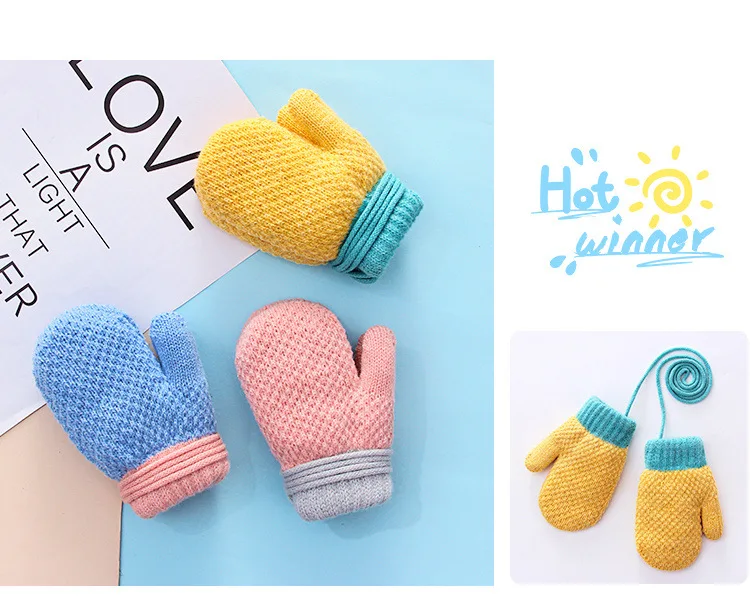 baby accessories New Arrival Winter Baby Boys Girls Knitted Gloves Warm Full Finger Mittens Gloves with Rope For Children Toddler Kids 2-4Years cheap baby accessories	