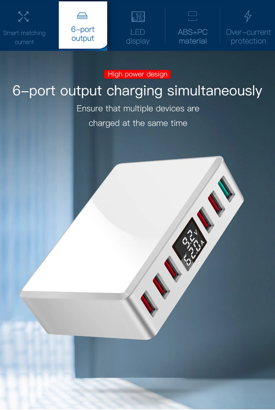 Amstar 40 Вт Quick Charge 3,0 USB Зарядное устройство адаптер 6-Порты Led Дисплей QC3.0 USB телефон Зарядное устройство для iPhone samsung huawei Xiaomi