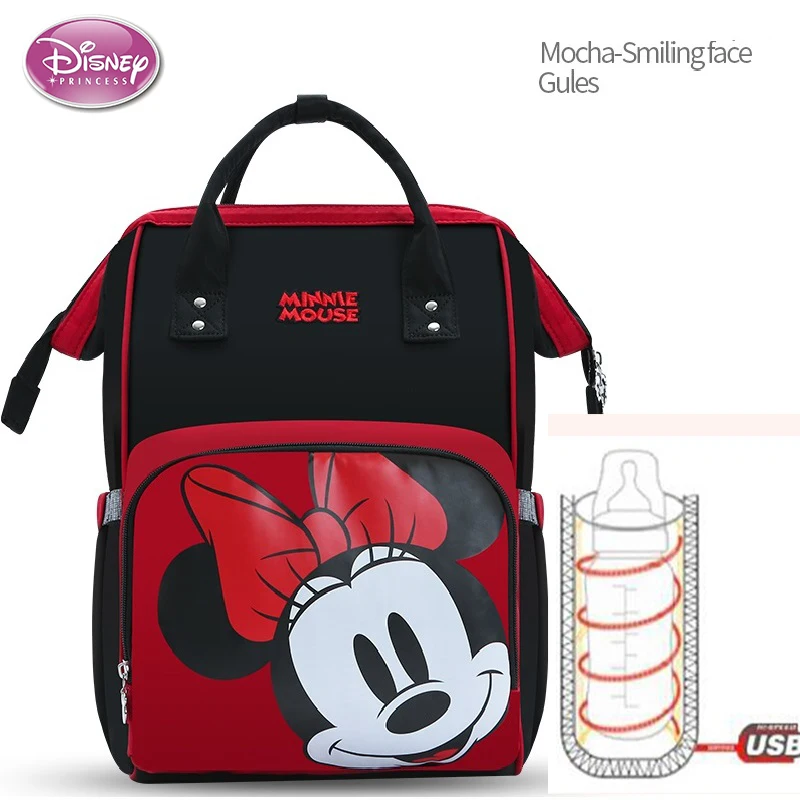 Disney Minnie Mummy Материнство подгузник мешок большой емкости Микки Маус пеленки сумка рюкзак сумка для прогулки с ребенком для USB нагрева