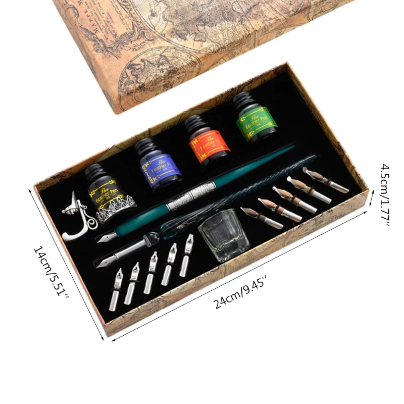 Vintage Dip Pens Fountain Writing Ink 10 Nibs Pen Holder Gift Box Calligraphy 62KA | Канцтовары для офиса и дома