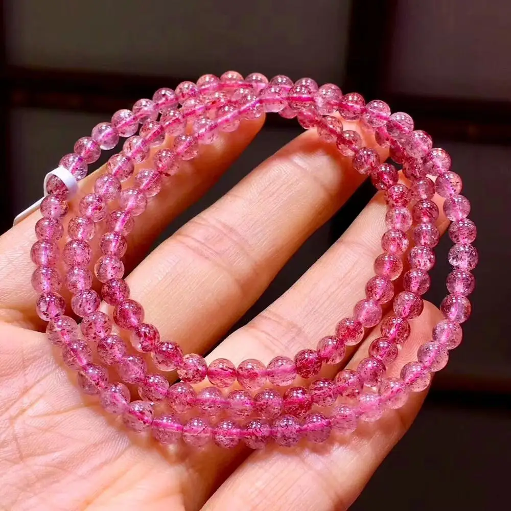 

4.6mm Certificate Natural Lepidocrocite Quartz Red Super Seven Stone 3 Laps Clear Round Beads Bracelet Stretch Crystal AAAAAA