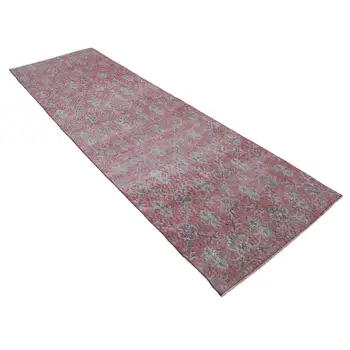 

91x293 Cm Red Handmade Overdyed Runner Rug-3x10 Ft