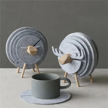 

Sheep Shaped Felt Drink Coasters Tea Coffee Cup Insulation Anti Slip Round Pads Japan Style Office Decor Placemats Accessories