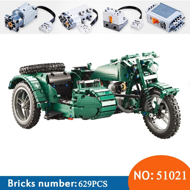 

2019 IN Stock Technic C51021 629pcs World War II Motorcycle Technic Military Remote Control RC Building Block Weapon Army
