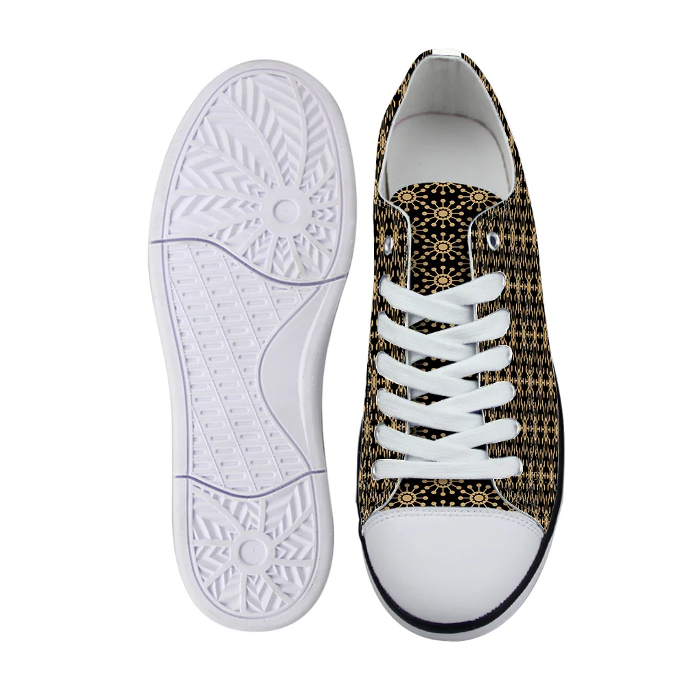 Black And Gold Arabic Decoration Unisex Canvas Shoes For Men Classic Flats Canvas Shoes Teen Boys Studnets Low Top Sneakers