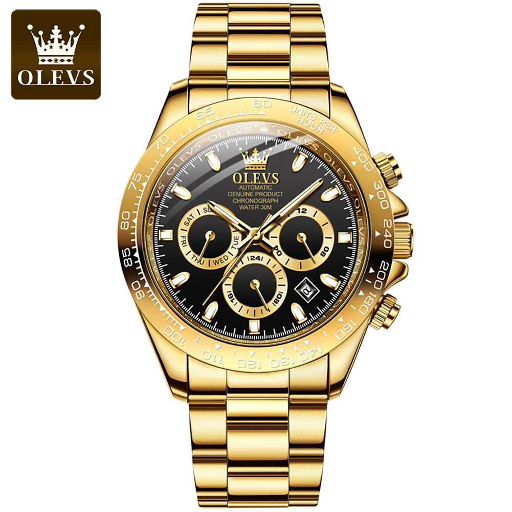 Olevs luxury18K gold men's watch Automatic mechanical superior make belt stainless steel deep anti-freeze clock ditona wrist