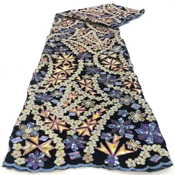 

African Organza Net Lace Fabric High Quality Sequins with Embroidery Nigerian Lace Fabric For Women French Hard Yarn Lace Fabric