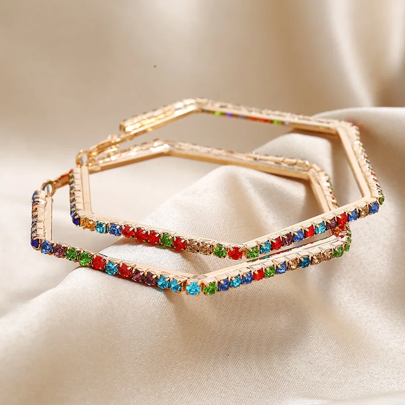 

19 year old Hoop Earrings seven color micro inlay hexagon Earrings temperament popular earrings earrings