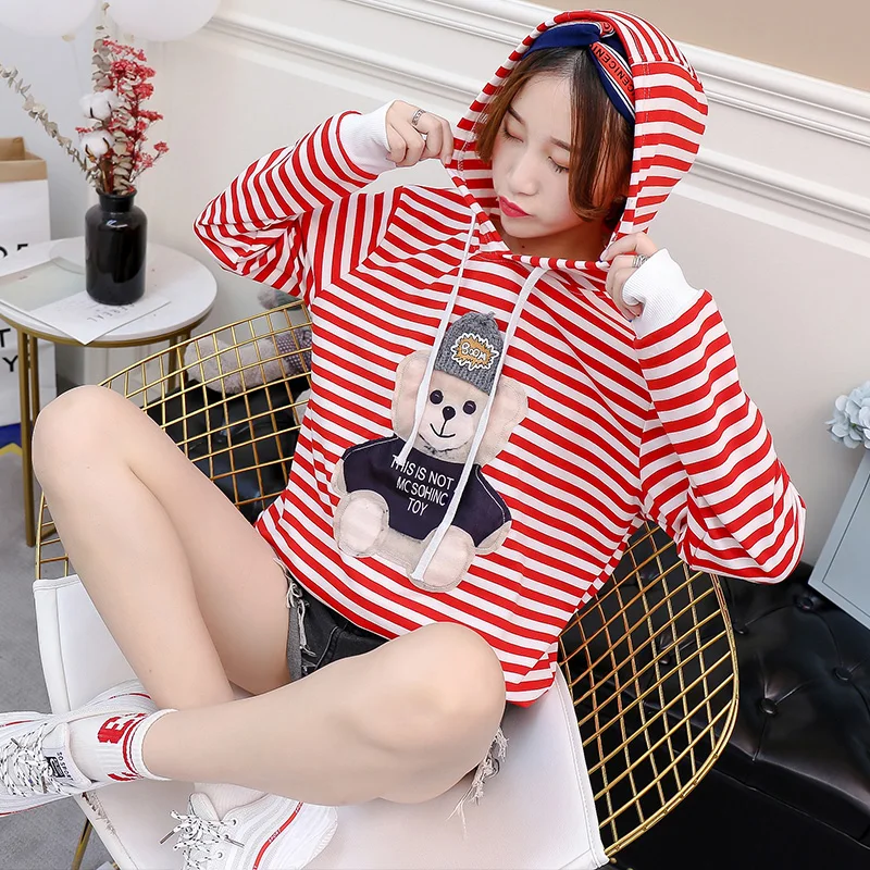 P109 полосатые осенние женские толстовки с капюшоном принтом Harajuku модные Kawaii топы