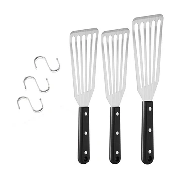 

3 Pcs Fish Spatula Flexible Turner Stainless Steel Spatula with Handle and 3 Pcs S-Shaped Hooks for Kitchen Cooking