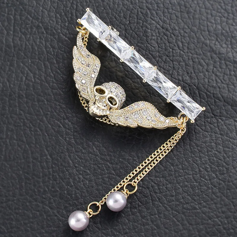 Женская Брошь-цепочка в форме черепа с фианитом | Украшения и аксессуары