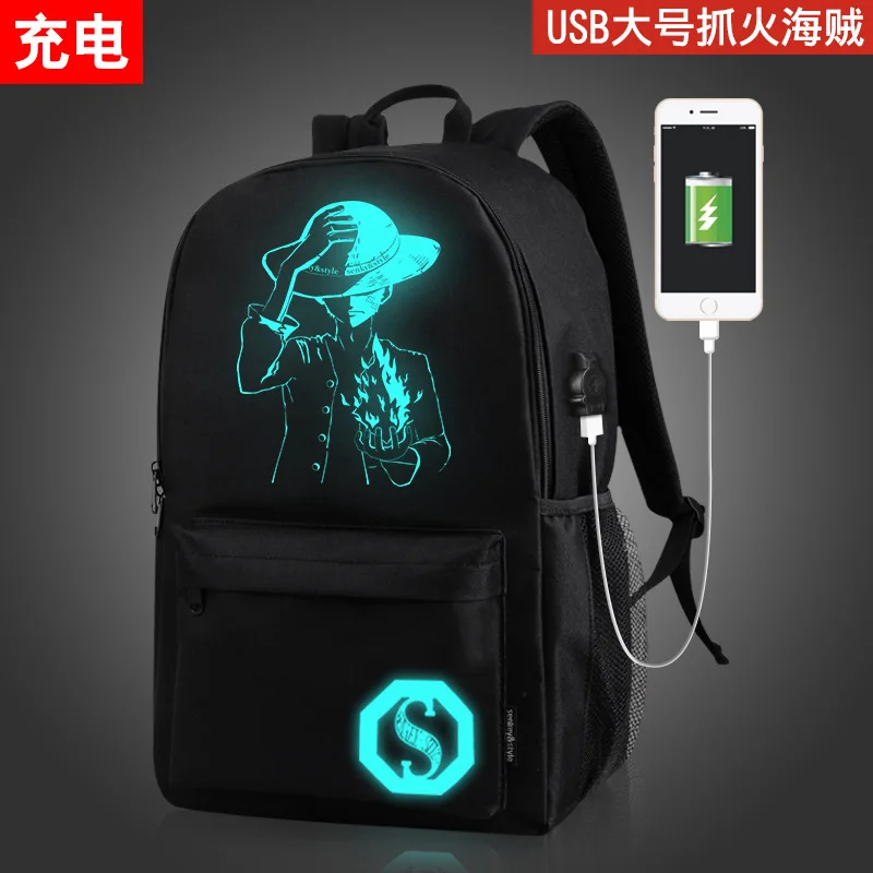L USB Luffy Школьная сумка с изображением обезьяны D Luffy для подростков, Светящийся рюкзак для девочек, USB зарядное устройство, Мультяшные дорожные повседневные сумки на плечо для ноутбука - Цвет: L USB Luffy