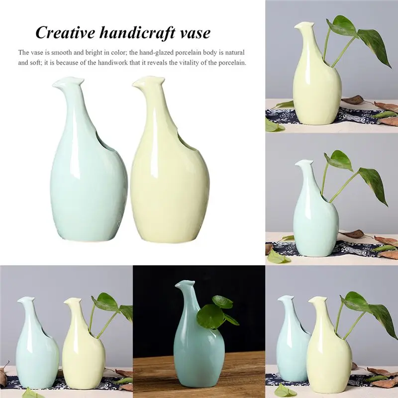 

Blue Ceramic Crafts Vases Simple Personality Flowers and birds Modeling Home Decorations Creative Dried flowers Insert aromather