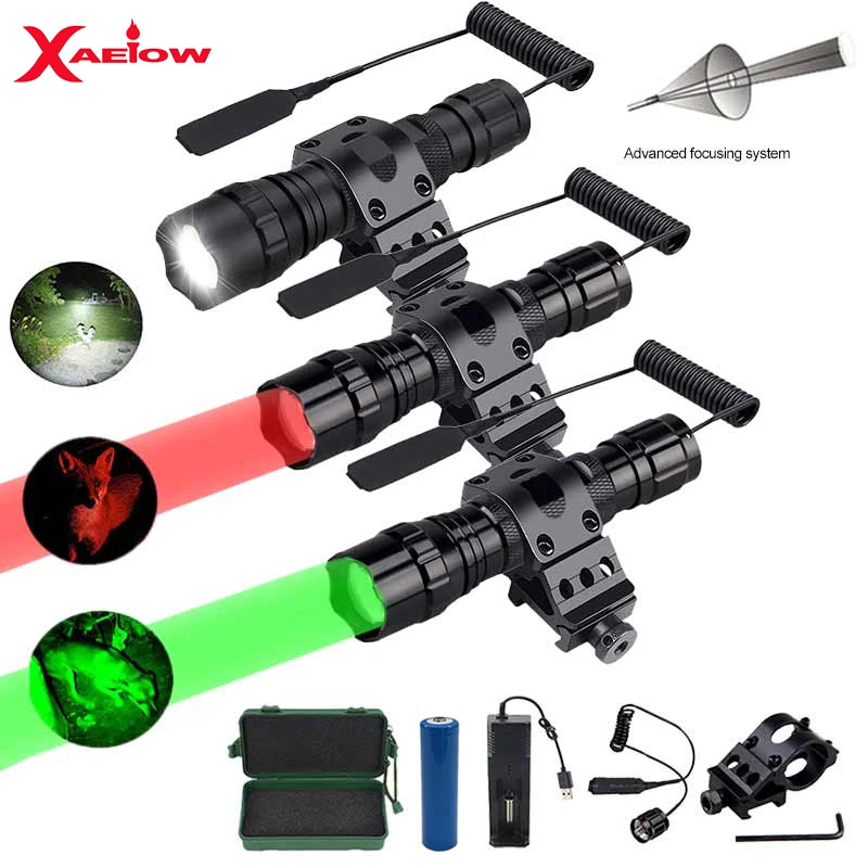 

T6/Q5 Tactical Flashlight Hunting Gun Torch 501B Zoomable Lantern Pistol Weapon Light+Rifle Scope Mount+Switch+18650+Charger+Box