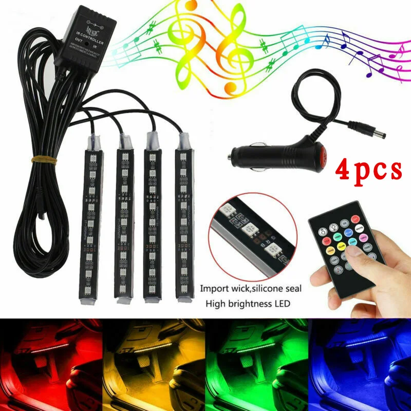 4X9 SMD светодиодный интерьер автомобиля RGB полосы света атмосферная декоративная неоновая музыкальная лампа