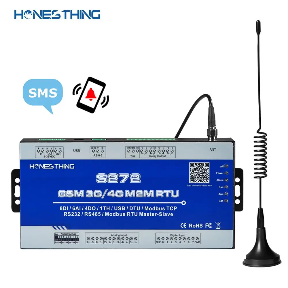 HonesThing GSM SMS 3G 4G IoT RTU Modbus шлюз 8DI 6AI 4DO RS485 контроль данных в реальном времени