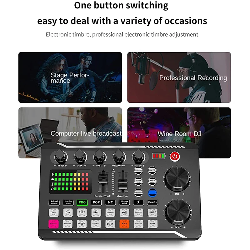 Placa de Som ao Vivo e Interface de Áudio com Efeitos de dj Mixer e Trocador de Voz Misturador de Áudio Bluetooth para Youtube Estéreo Streaming de dj - Image 3