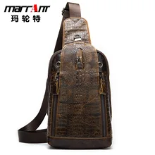 Crocodile Pattern Men's Bag Genuine Leather Chest Bag Large Capacity Fashion First Layer Leather One-Shoulder Crossbody Chest