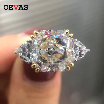 

OEVAS Luxury Square A+ Zircon Wedding rings for women Real 925 sterling Silver Sparkling White Pink Yellow CZ Engagement jewelry