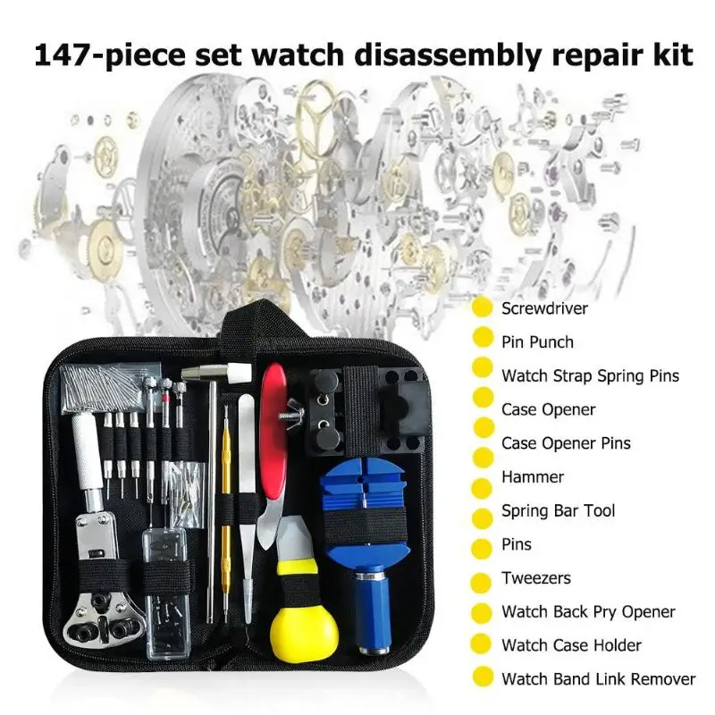 

147pcs Watch Repair tool Kit Watch Link Pin Remover Case Opener Spring Bar Remover Horlogemaker Gereedschap Repair WatchTool Kit