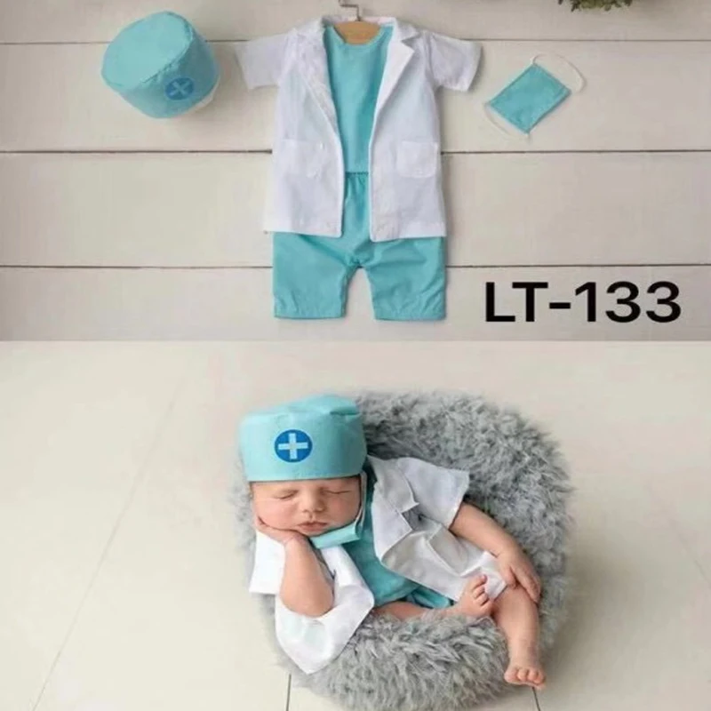 Newborn Baby Boy Girl Photo Shoot Doctor Hat Outfits Clothes Newborn Family Photography Cosplay Costume fotografia Accessories