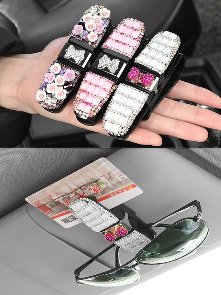 E-FOUR держатели для очков для автомобиля солнцезащитный козырек Bling Diamond солнцезащитные очки крепление для очков с билетной картой зажим для автомобилей транспортных средств
