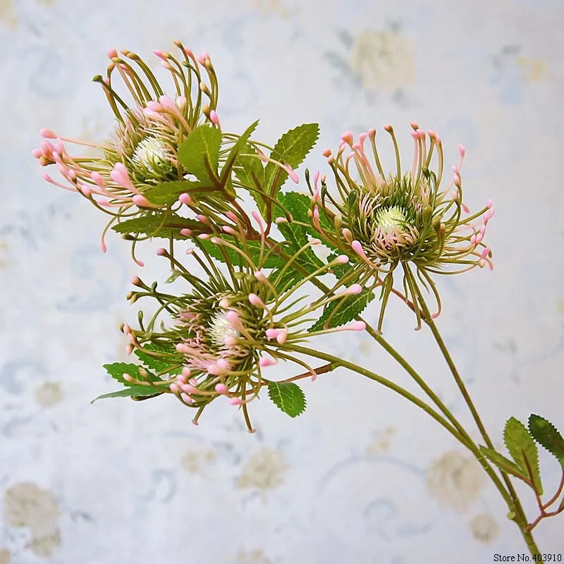 3 головки/ветка Leucospermum искусственные цветы для украшения свадьбы Искусственные цветы Пластиковые поддельные цветы Флер искусственное