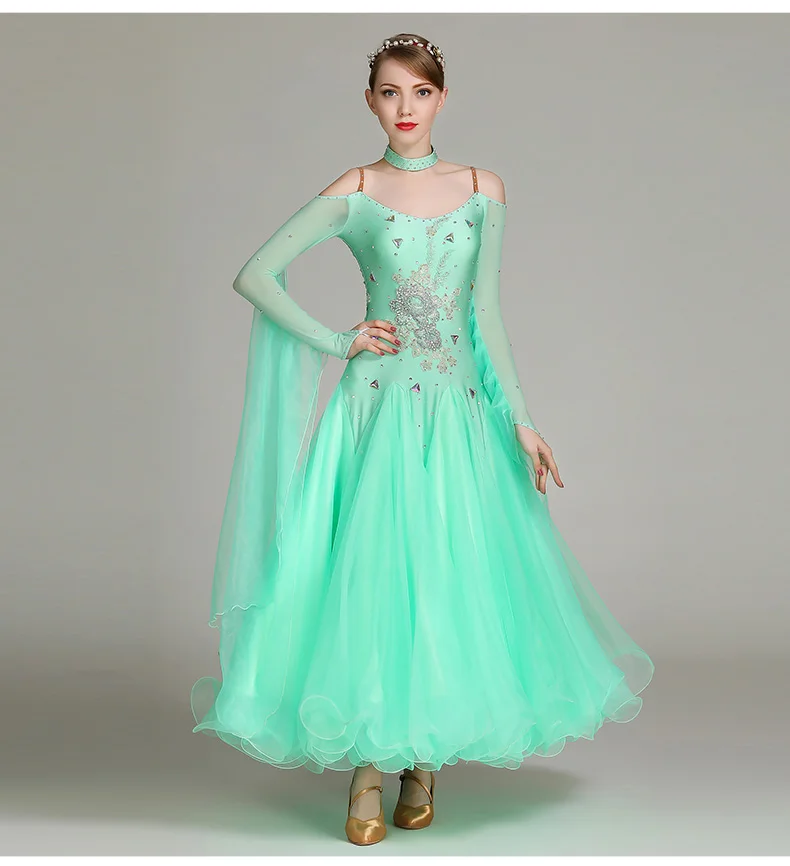 Mint green Новое поступление, женское платье для соревнований, стандартное зеленое платье для бальных танцев - Цвет: Mint green