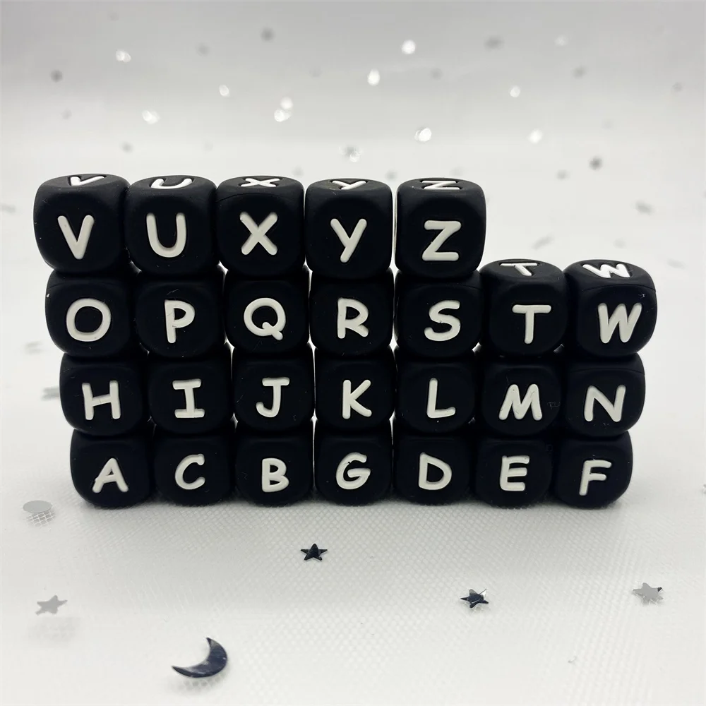 100pcs black English Letter Silicone Beads Alphabet DIY Personaliz Name Teething Necklace Silicon Teether kids learning toys