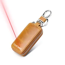 Индивидуальный Бесплатный гравировальный чехол из натуральной кожи для ключей от автомобиля на молнии, органайзер для ключей хорошего качества