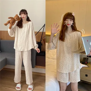 

2020 summer new female Korean cherry cotton skin friendly cotton home clothes air conditioning shirt pajama set home clothes